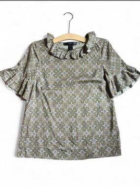 Marc by Marc Jacobs Silk Olive & Pink Ruffle-Neck Paisley Blouse